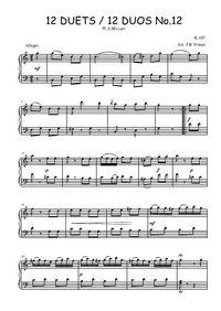 12 Duos N°12 Allegro, arrangé pour piano - W.A. Mozart